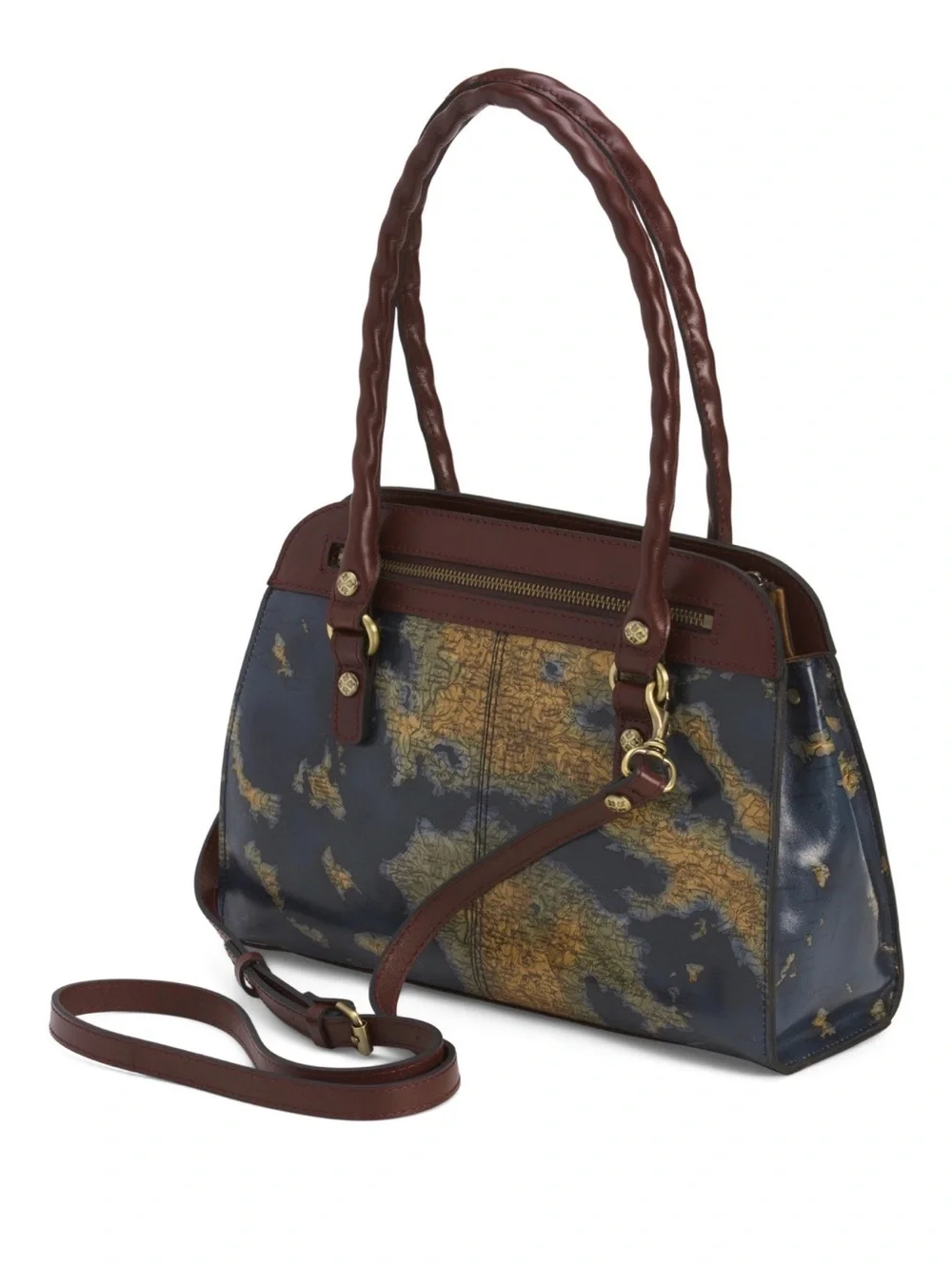 Patricia Nash Navy & Brown Vintage Map Satchel